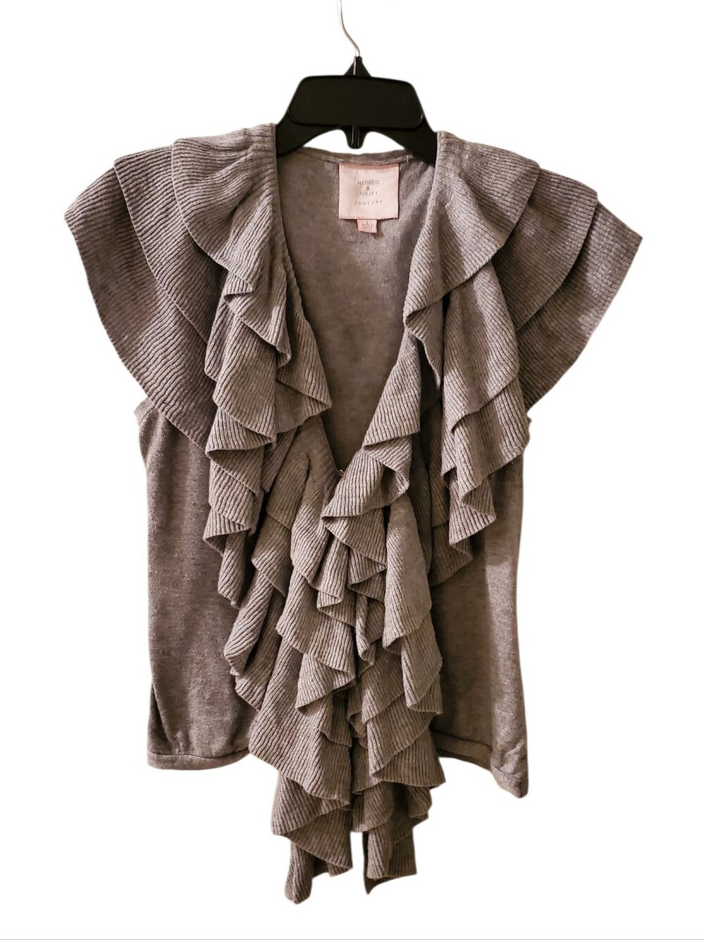 Romeo & Juliet Couture  Ruffle-Front V-Neck Women's Sweater Size Large